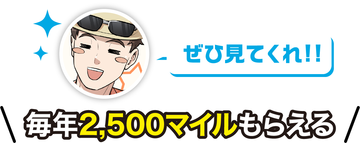 ぜひ見てくれ！！毎年2,500マイルもらえる