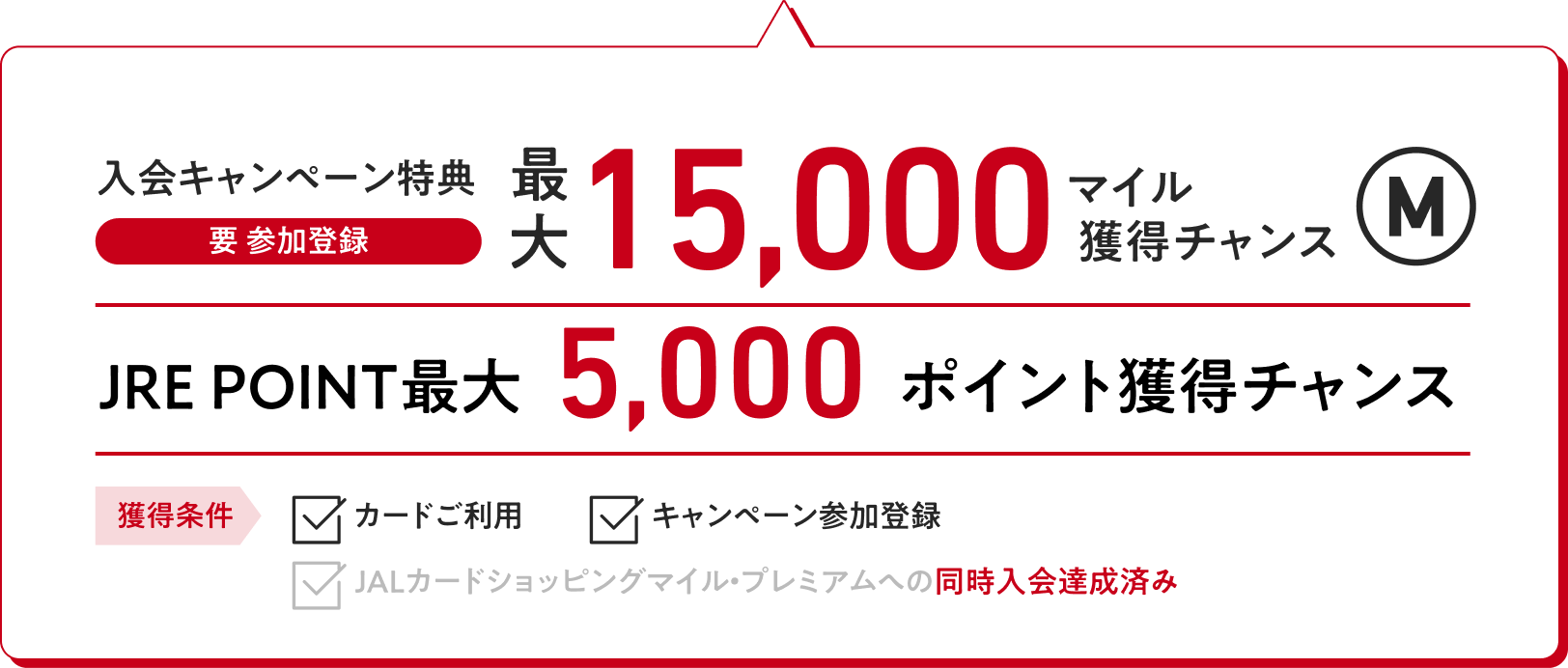 入会キャンペーン特典（要 参加登録）：最大15,000マイル獲得チャンス