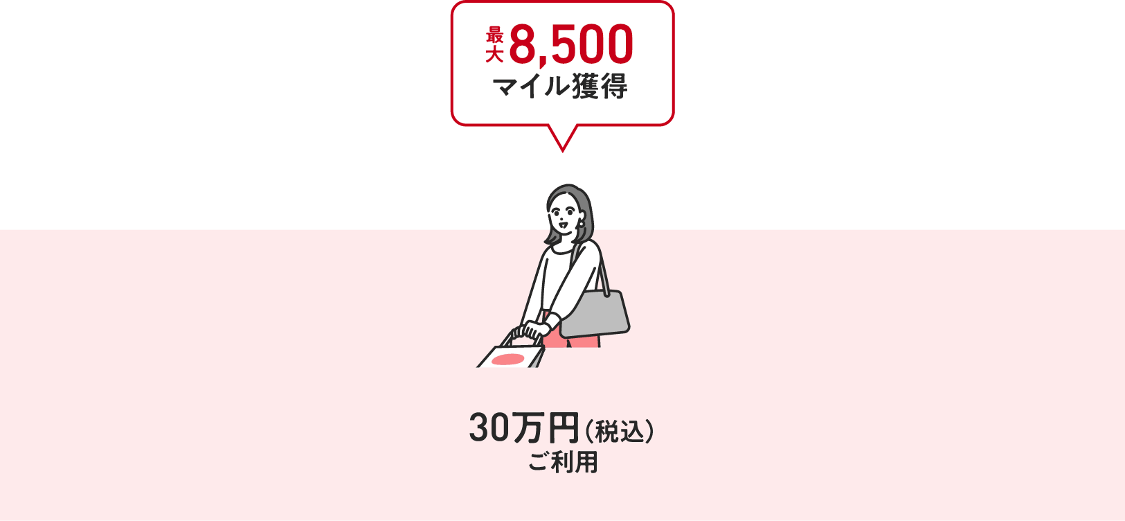 30万円（税込）ご利用：最大8,500マイル獲得