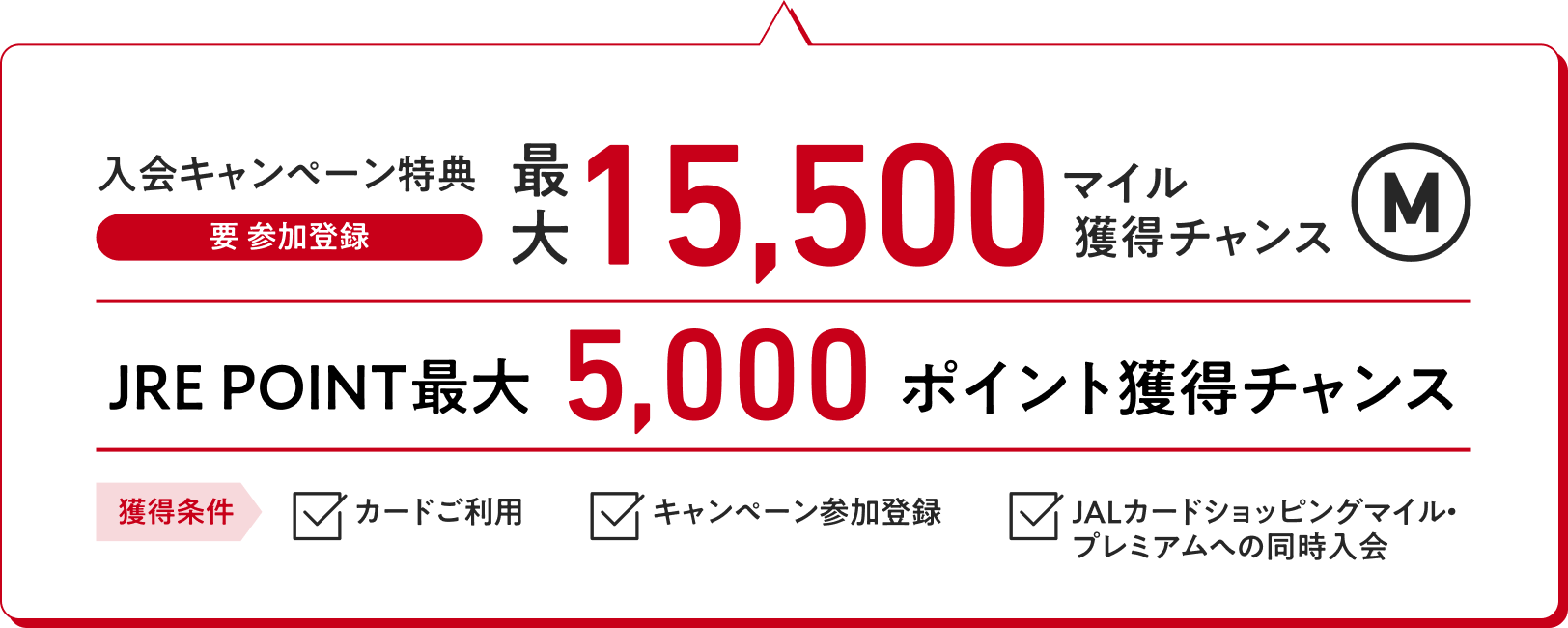 入会キャンペーン特典（要 参加登録）：最大15,500マイル獲得チャンス