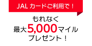 【JALカードご利用で】もれなく最大5,000マイルプレゼント!