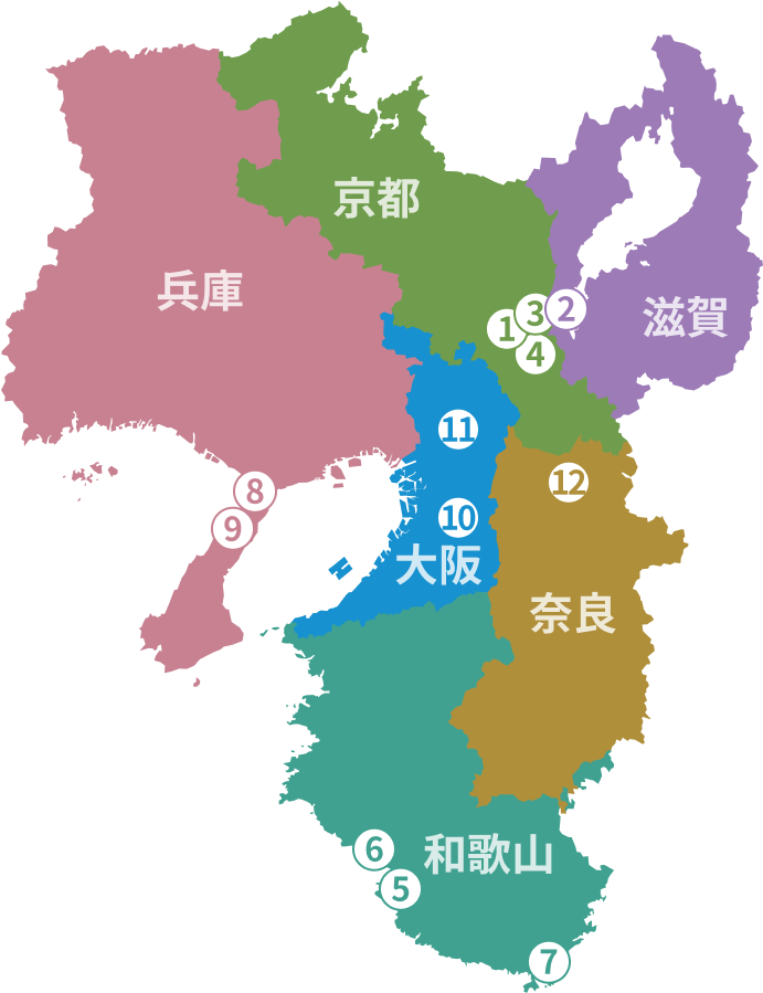 関西エリアの地図